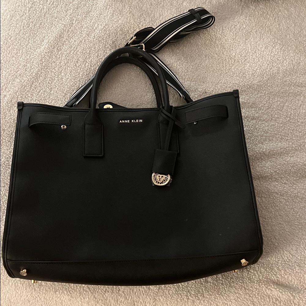 Anne Klein Black Satchel with Gold Accents